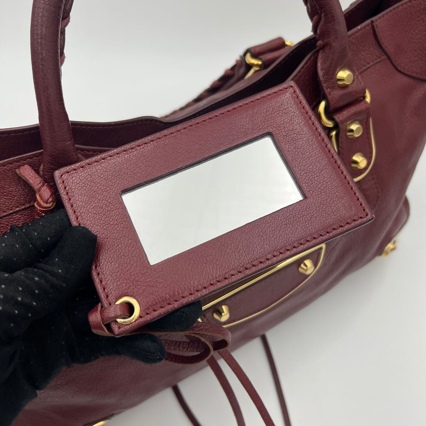 Balenciaga Burgundy Leather Metallic Edge City Bag
