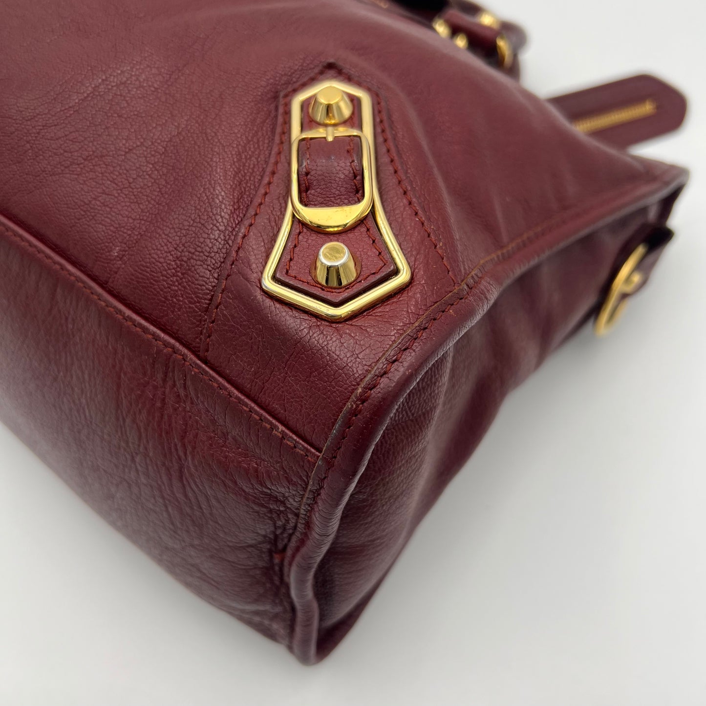 Balenciaga Burgundy Leather Metallic Edge City Bag