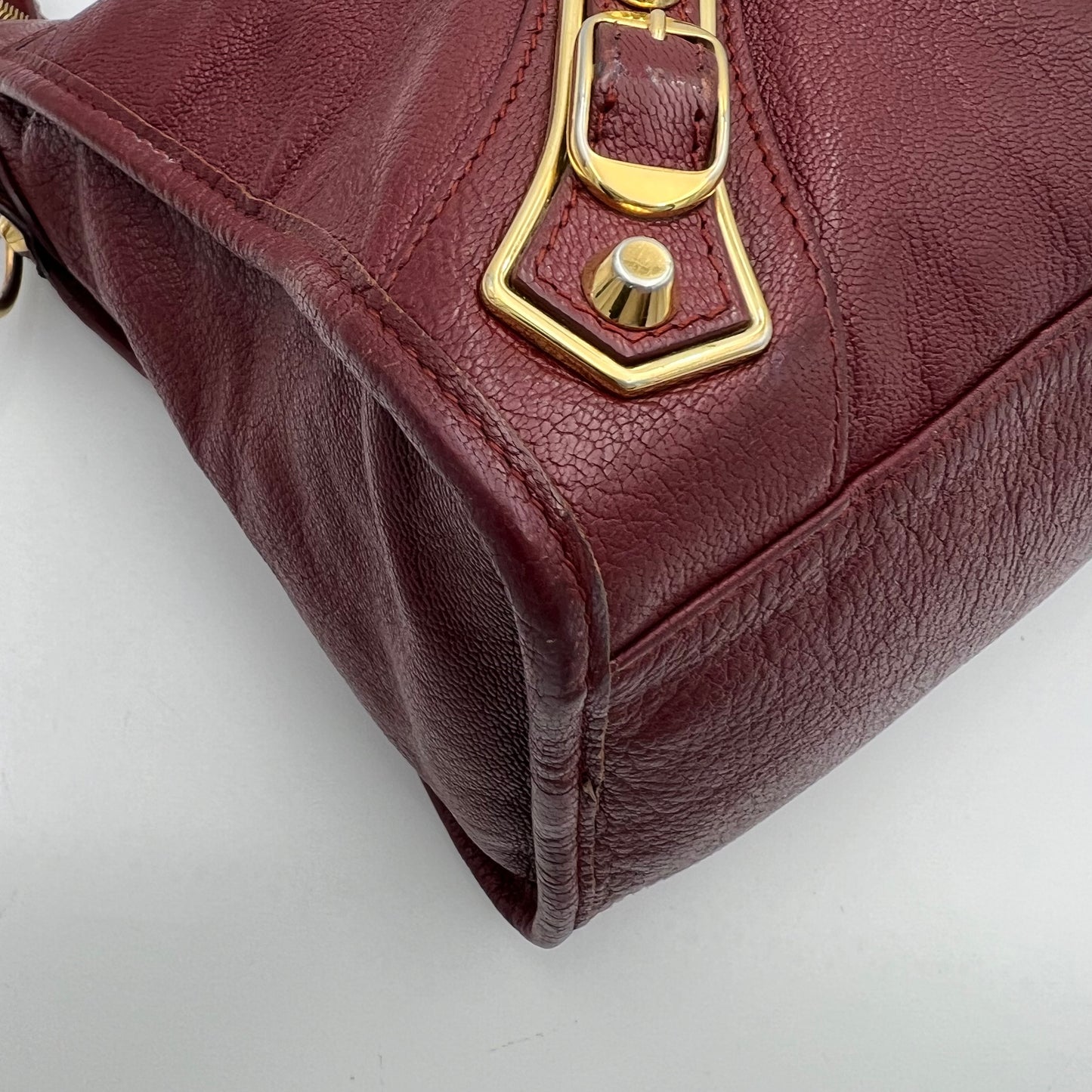 Balenciaga Burgundy Leather Metallic Edge City Bag