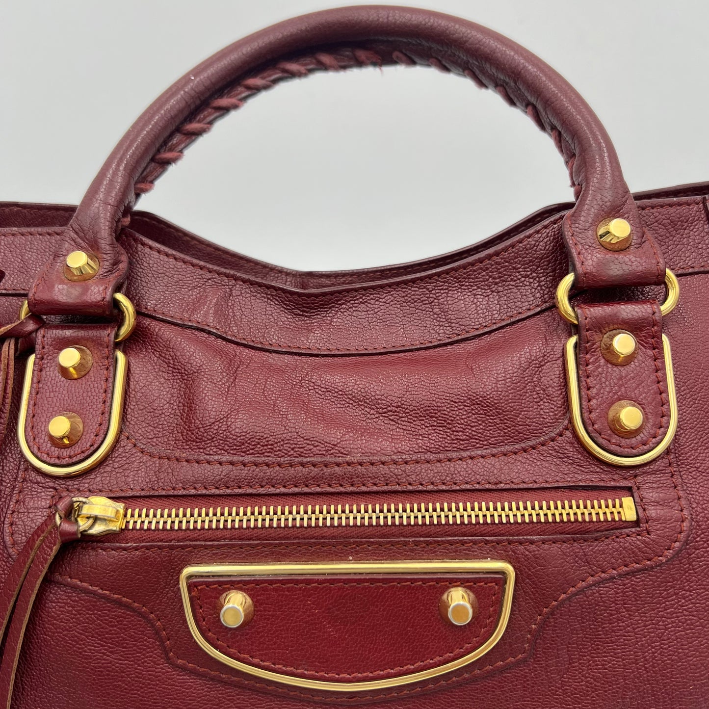 Balenciaga Burgundy Leather Metallic Edge City Bag