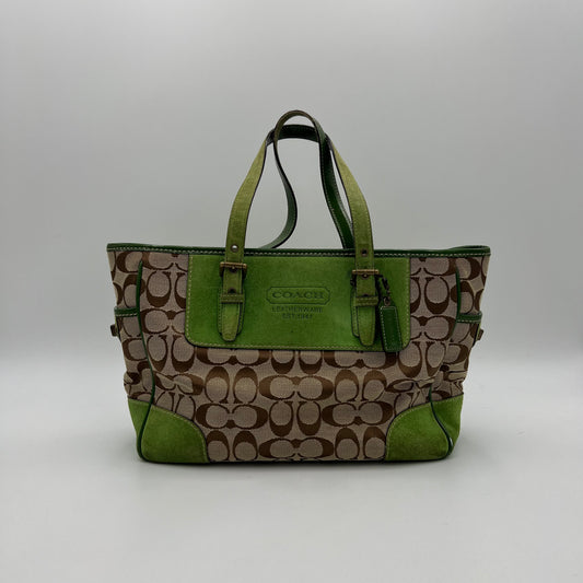 Coach Signature Canvas Green Suede Tote