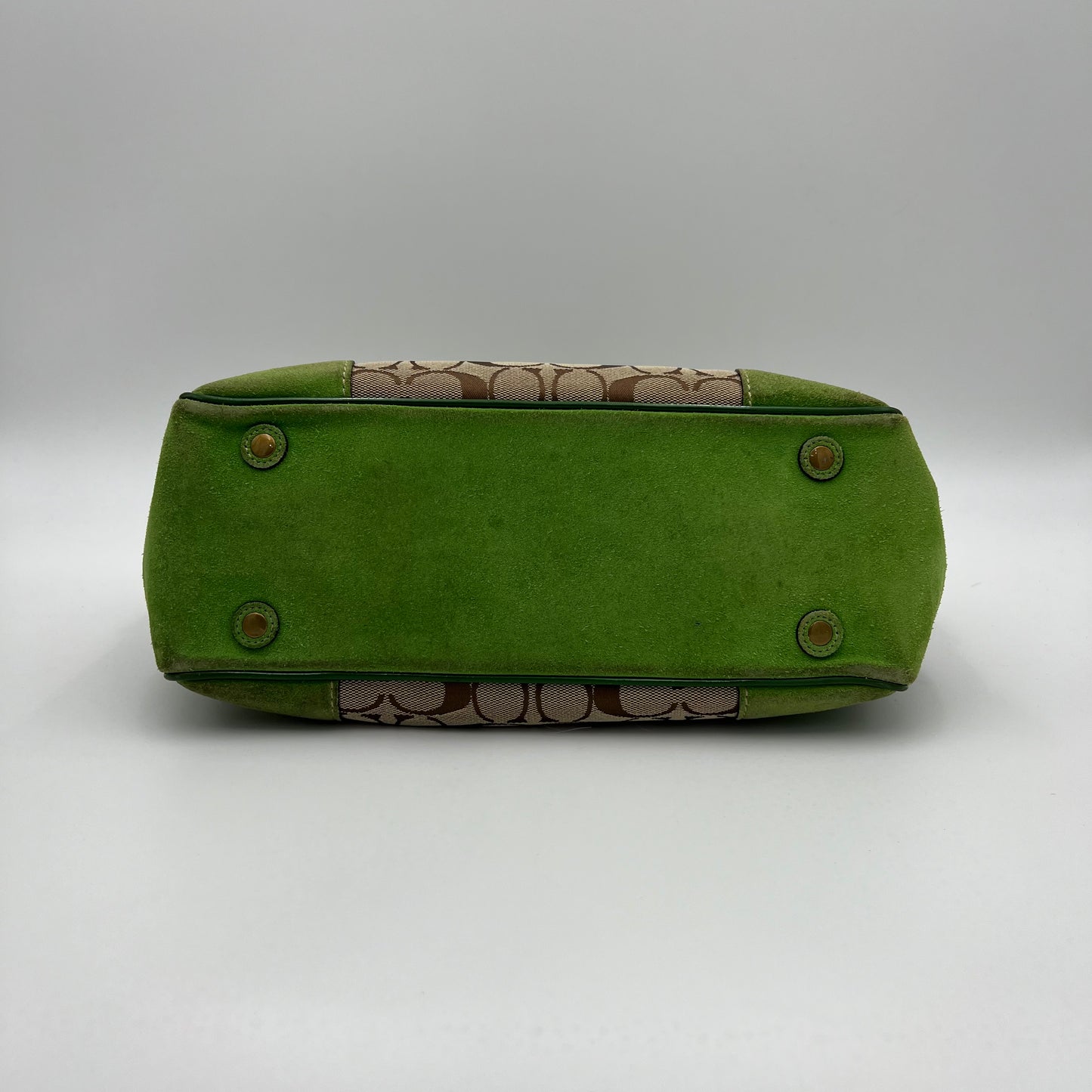 Coach Signature Canvas Green Suede Tote