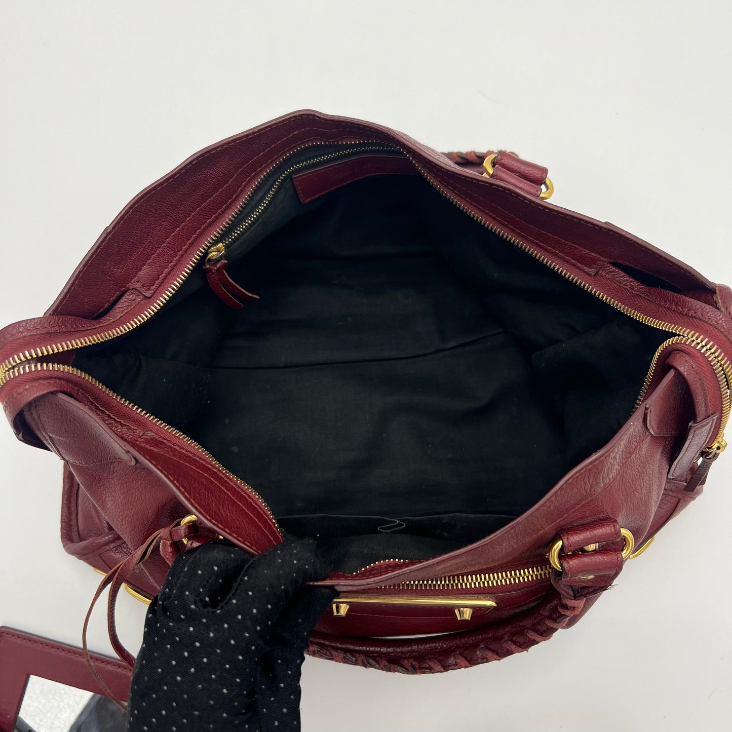 Balenciaga Burgundy Leather Metallic Edge City Bag