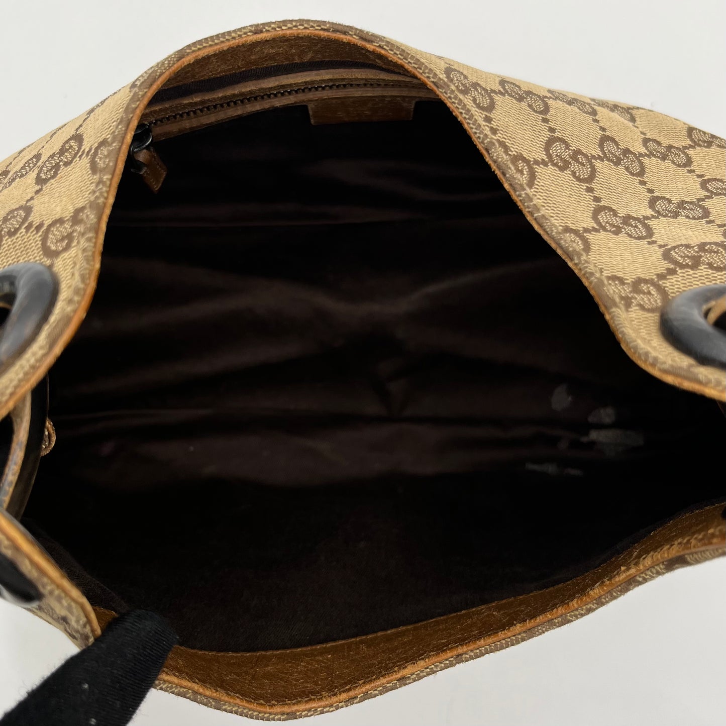 Gucci Brown Monogram Canvas Wood Handle Hobo Bag