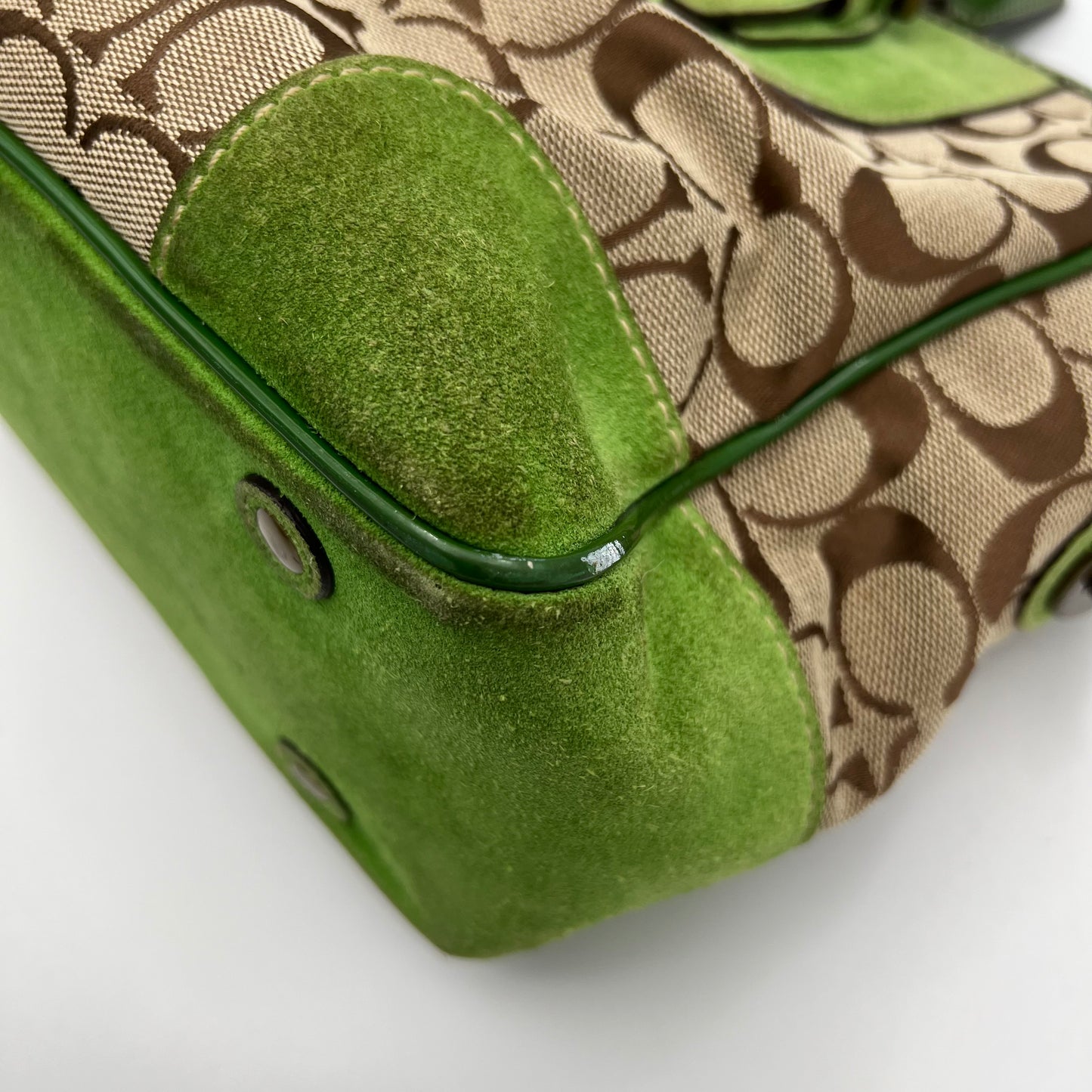 Coach Signature Canvas Green Suede Tote