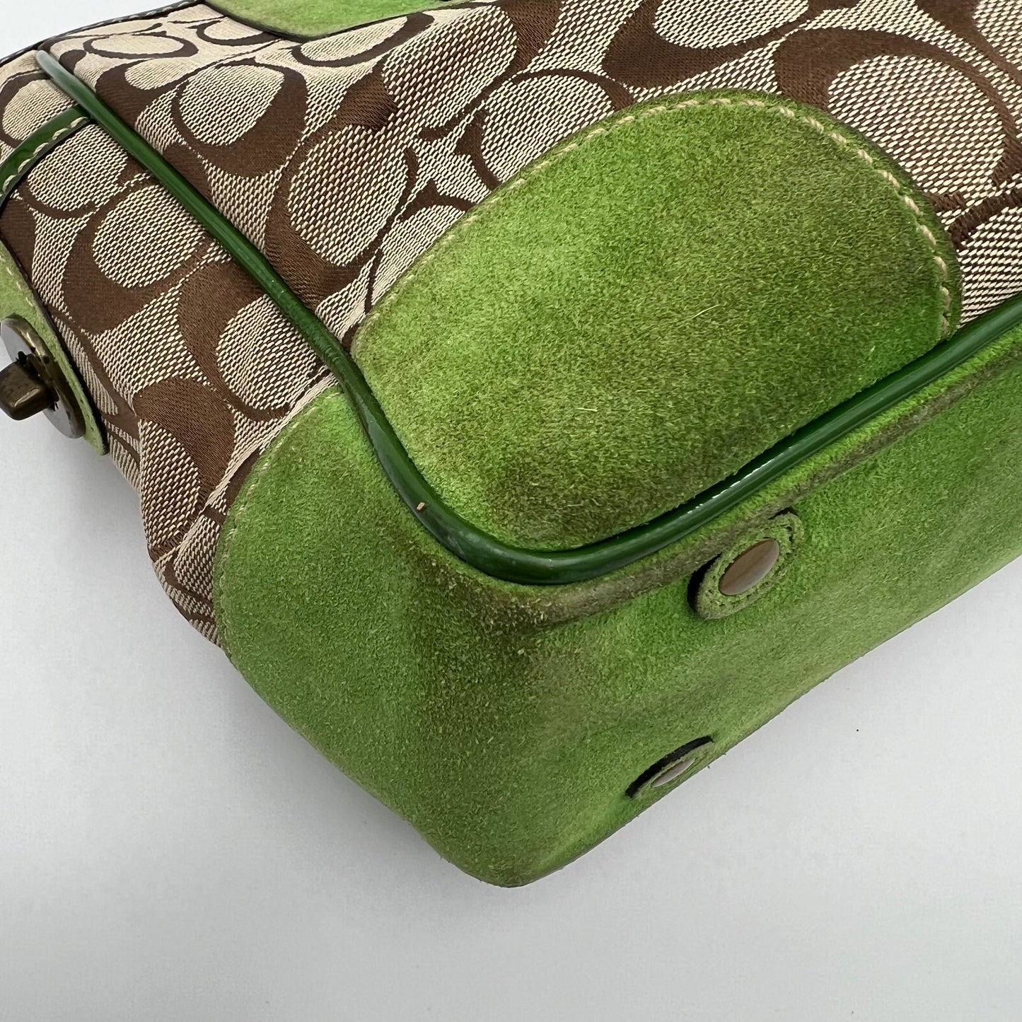 Coach Signature Canvas Green Suede Tote