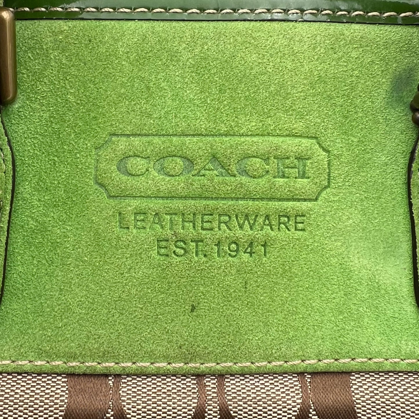 Coach Signature Canvas Green Suede Tote