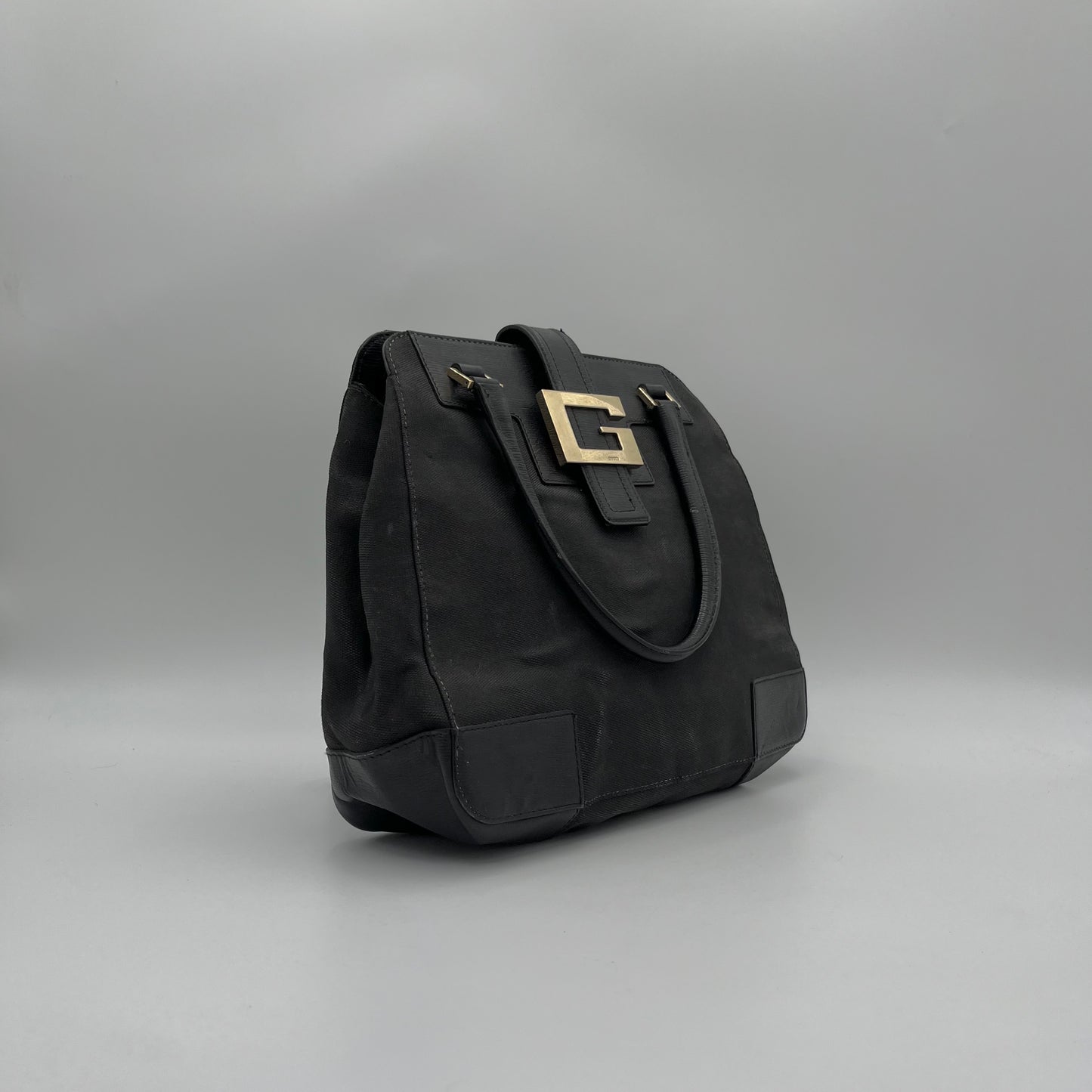 Gucci Black Canvas and Leather G Logo Handbag