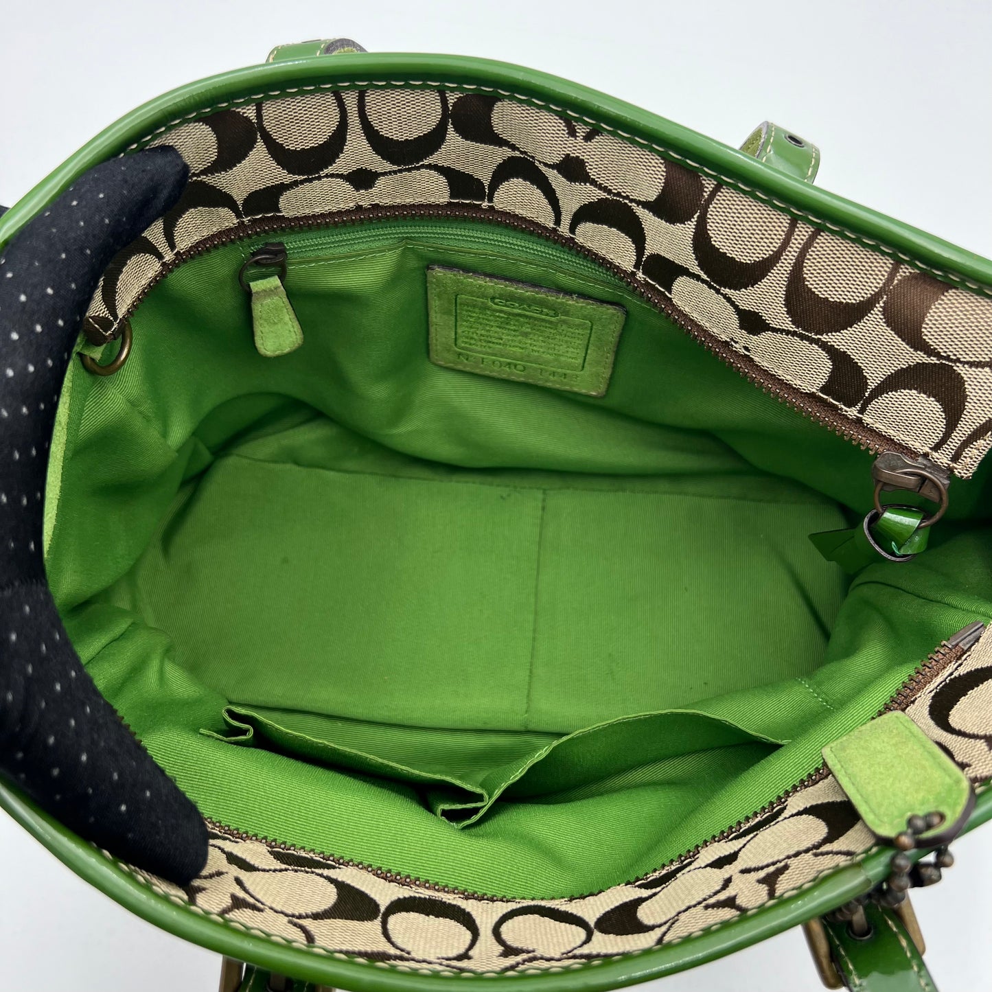 Coach Signature Canvas Green Suede Tote