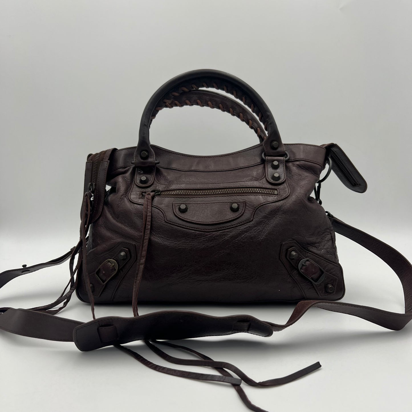 Balenciaga Dark Brown Leather Classic Town