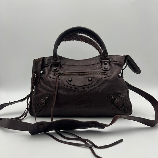 Balenciaga Dark Brown Leather Classic Town