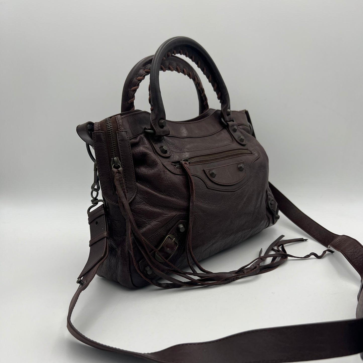 Balenciaga Dark Brown Leather Classic Town