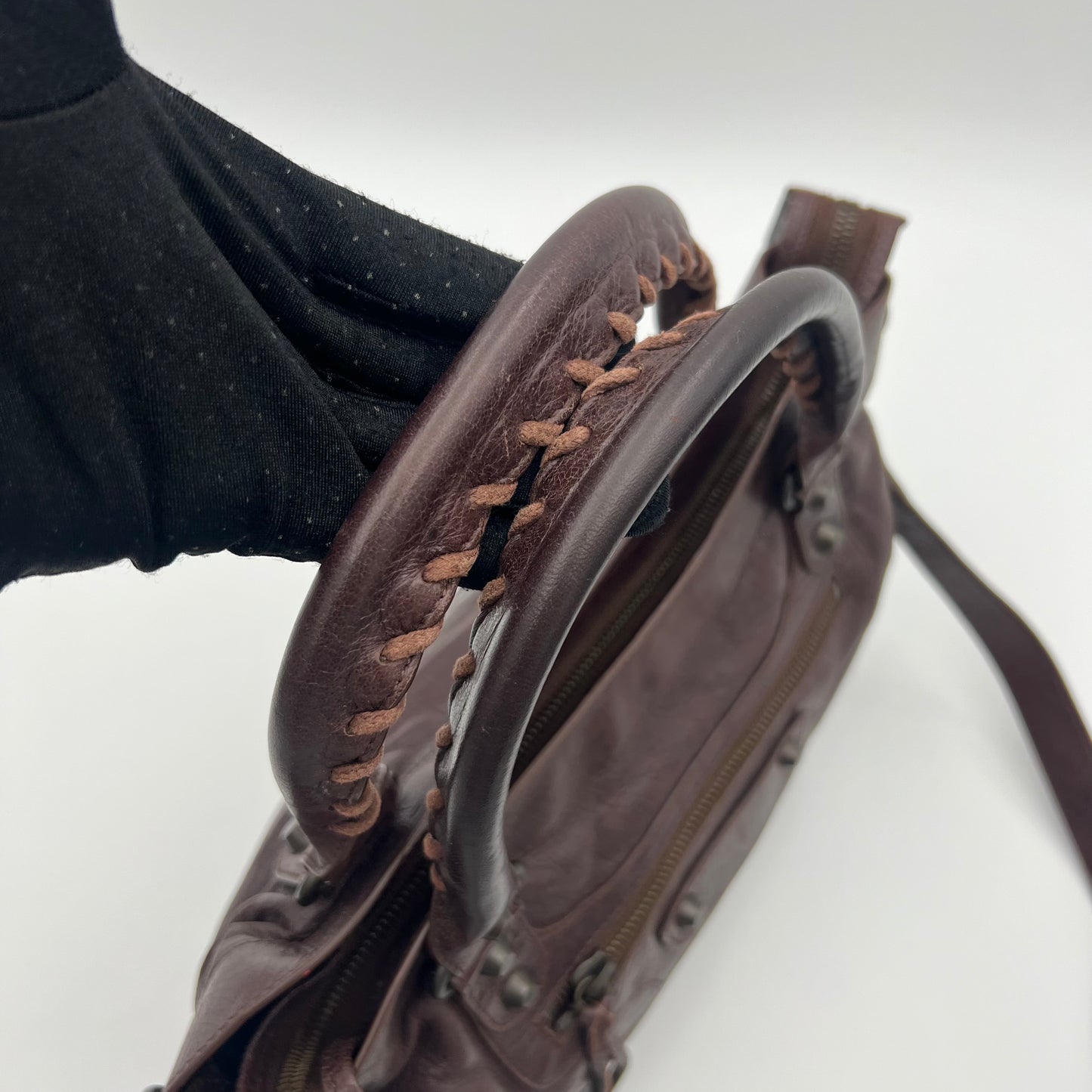 Balenciaga Dark Brown Leather Classic Town