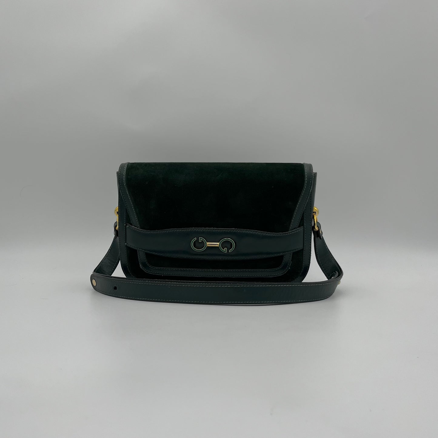 Gucci Vintage Green Suede and Leather Flap Box Shoulder Bag