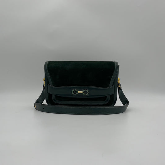 Gucci Vintage Green Suede and Leather Flap Box Shoulder Bag
