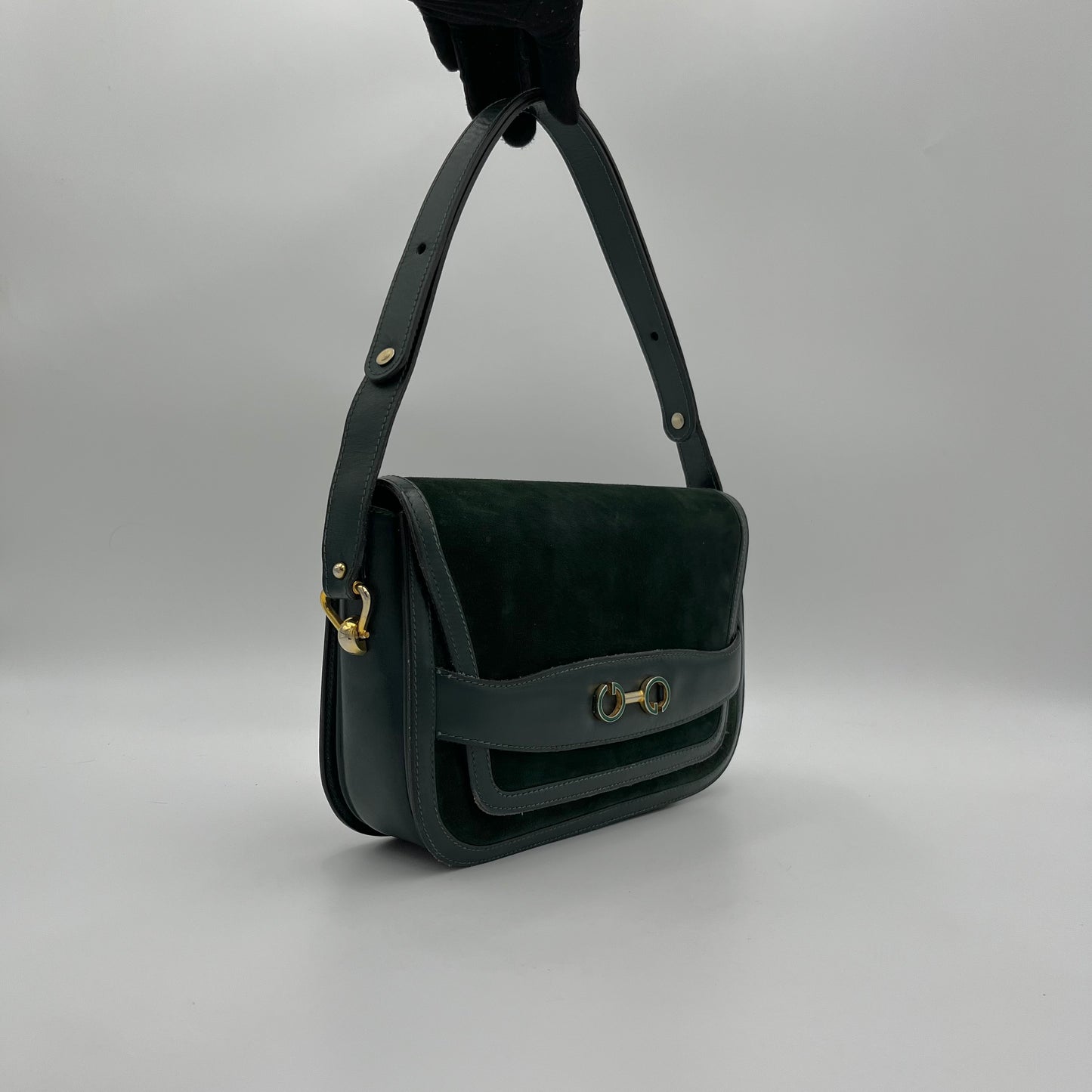 Gucci Vintage Green Suede and Leather Flap Box Shoulder Bag