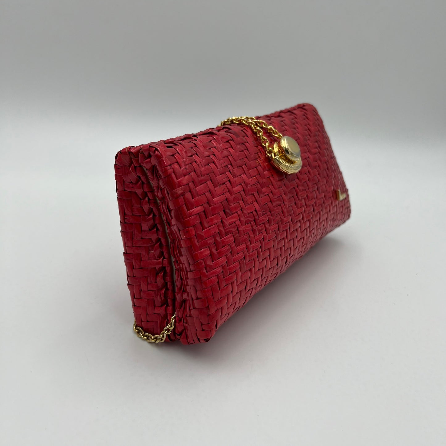 Lancel Paris Red Woven Chain Bag