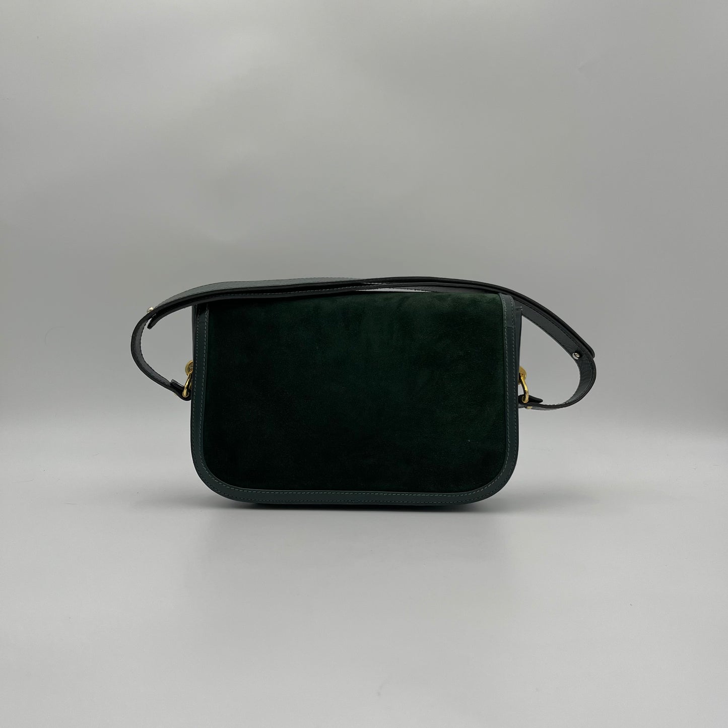 Gucci Vintage Green Suede and Leather Flap Box Shoulder Bag