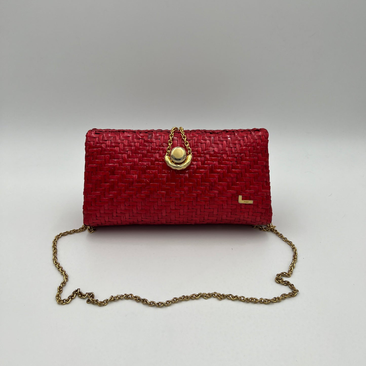 Lancel Paris Red Woven Chain Bag