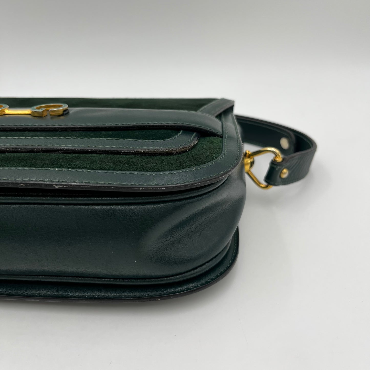 Gucci Vintage Green Suede and Leather Flap Box Shoulder Bag