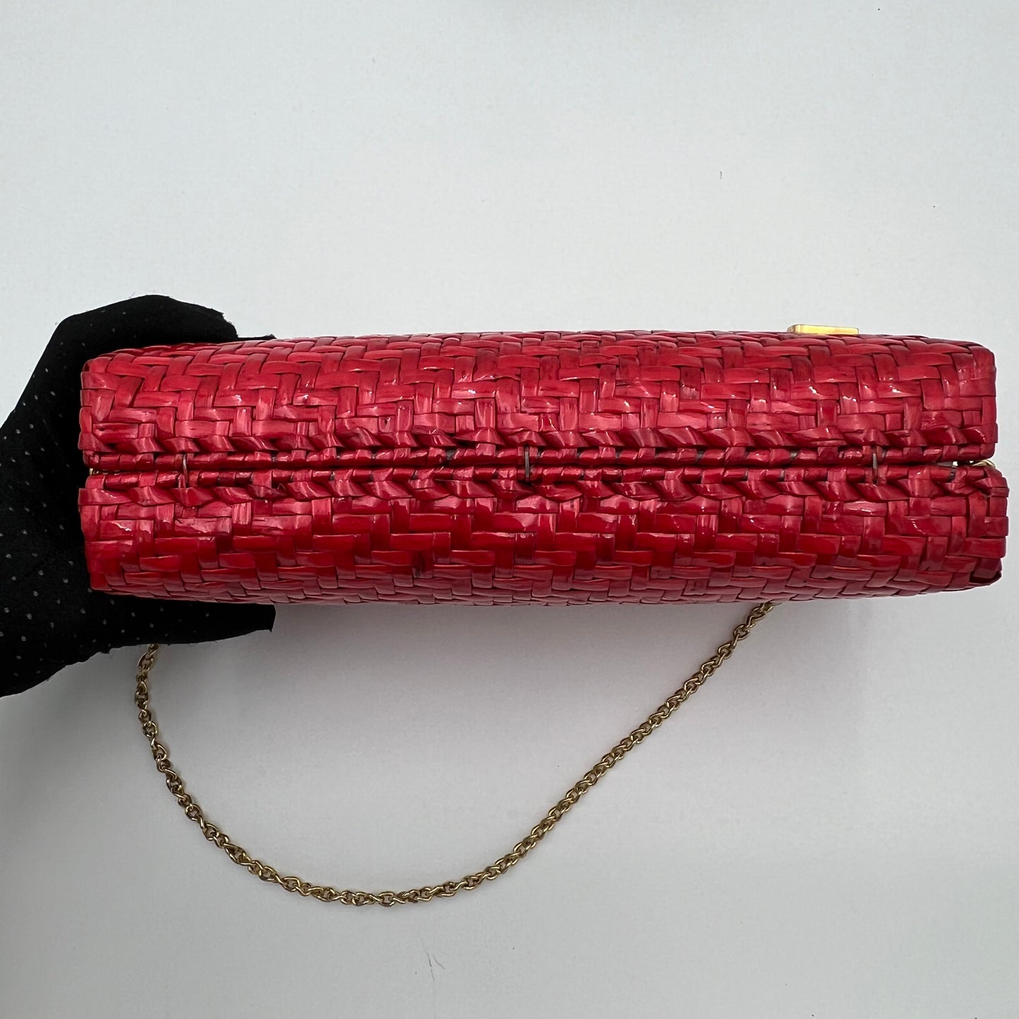 Lancel Paris Red Woven Chain Bag