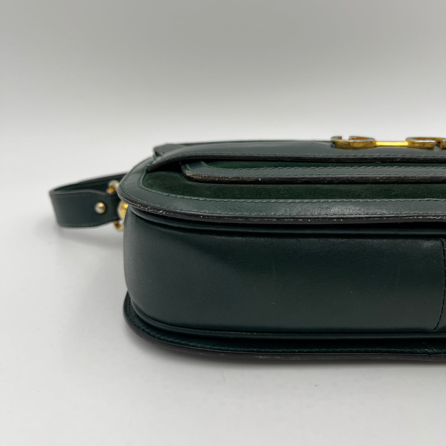 Gucci Vintage Green Suede and Leather Flap Box Shoulder Bag