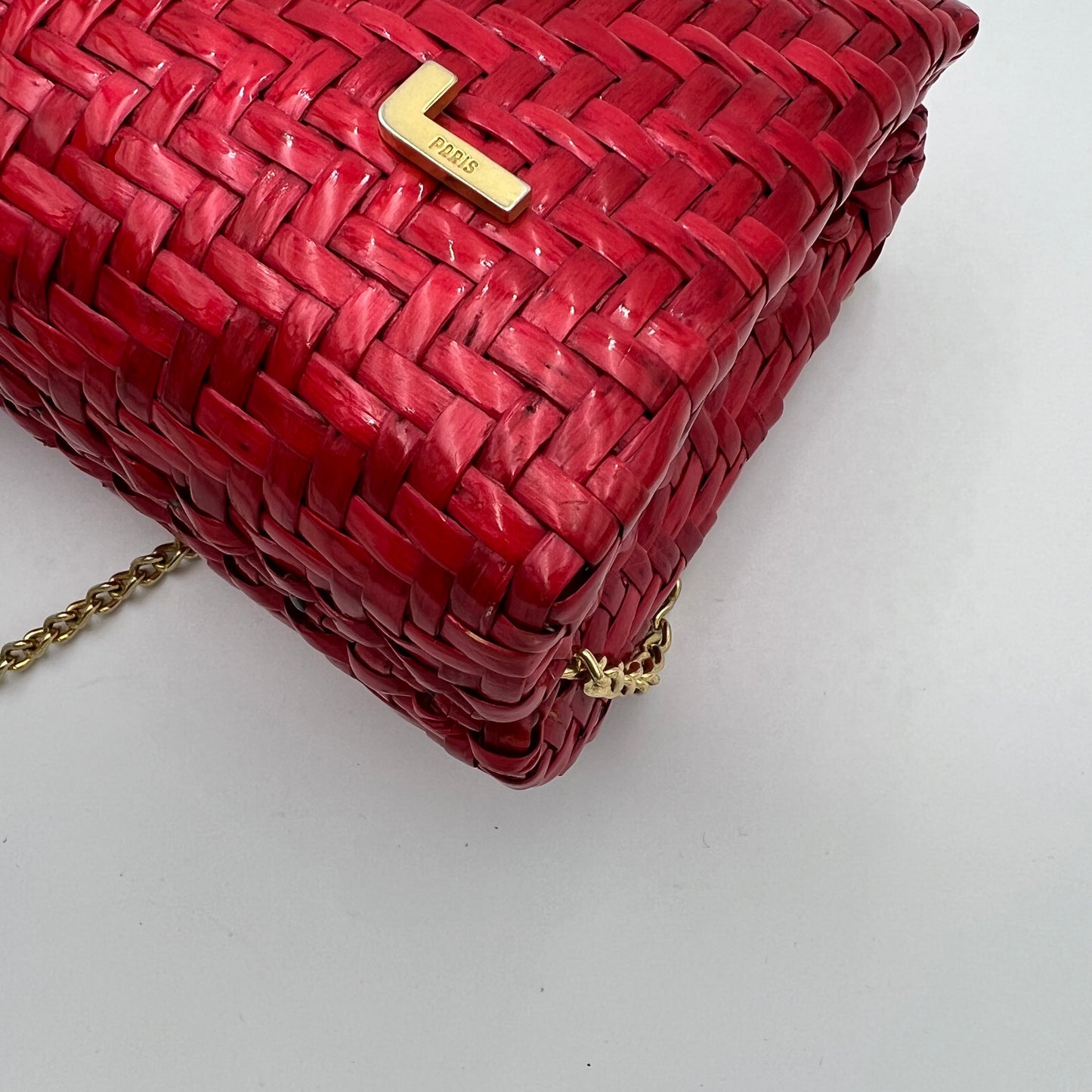 Lancel Paris Red Woven Chain Bag