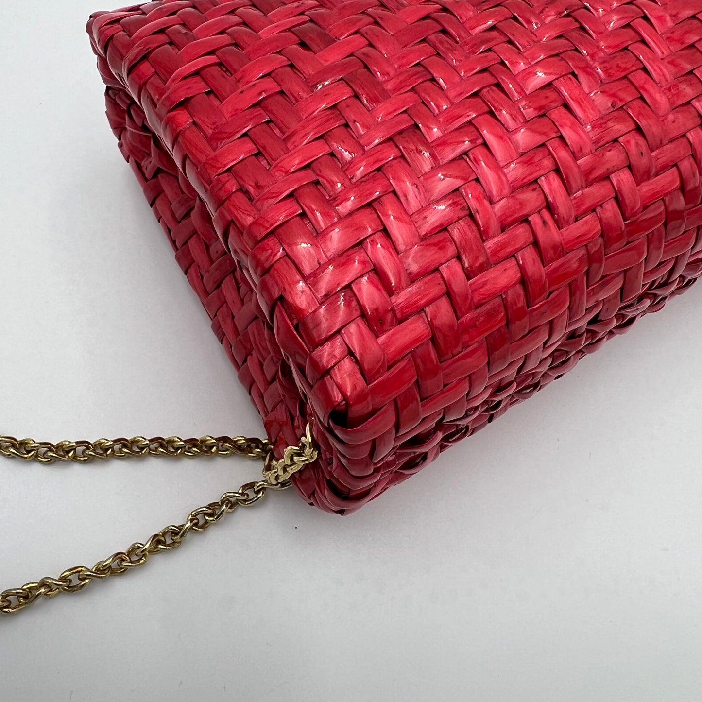 Lancel Paris Red Woven Chain Bag