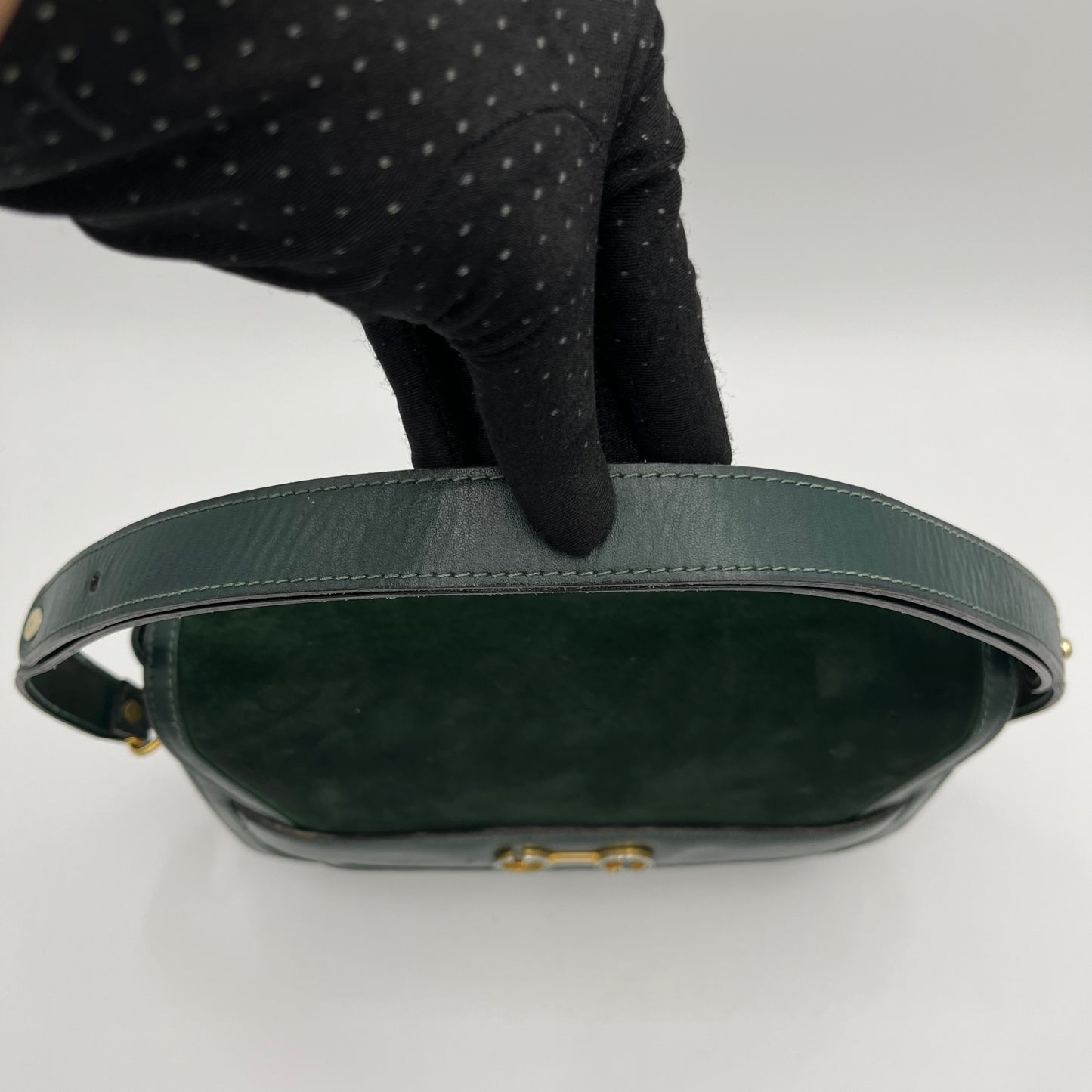 Gucci Vintage Green Suede and Leather Flap Box Shoulder Bag