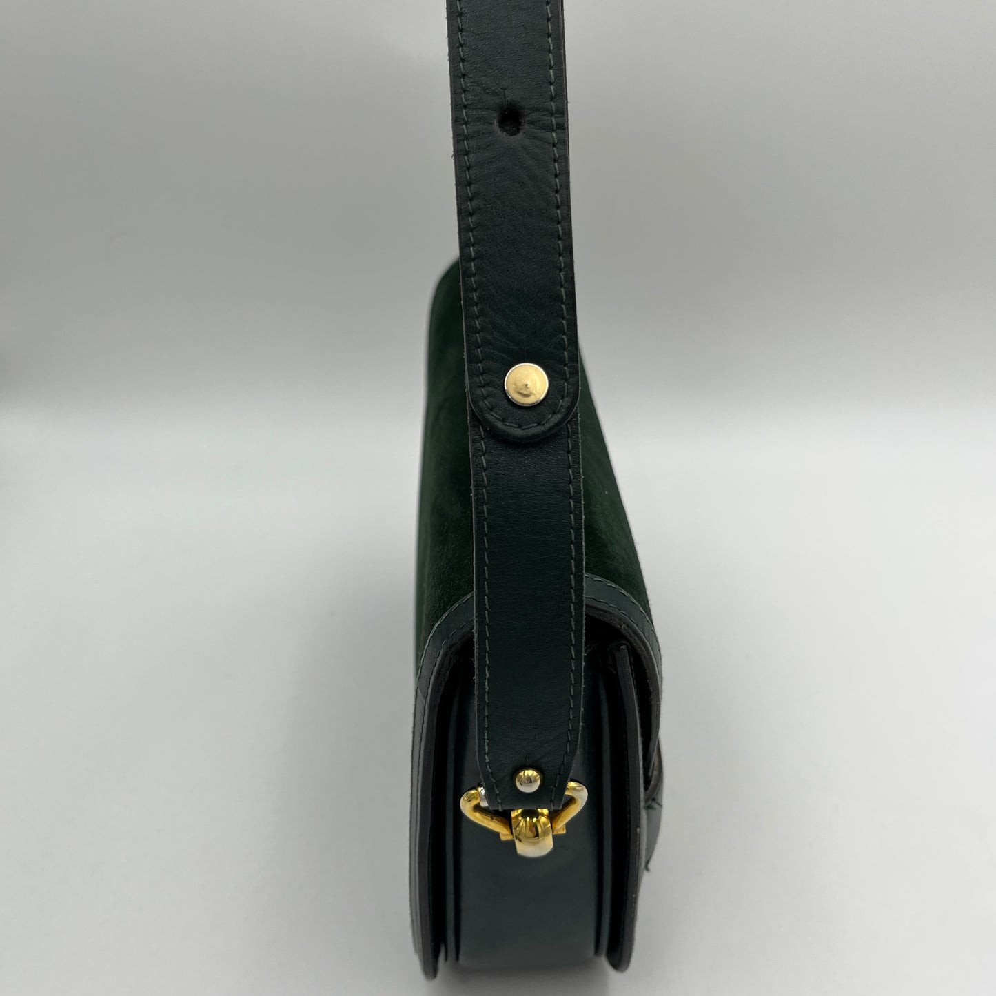Gucci Vintage Green Suede and Leather Flap Box Shoulder Bag