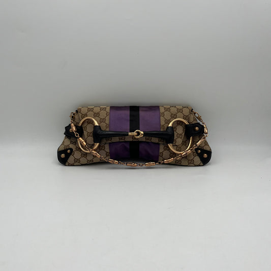 Gucci Tom Ford Monogram Purple Silk Horsebit Chain Shoulder Bag