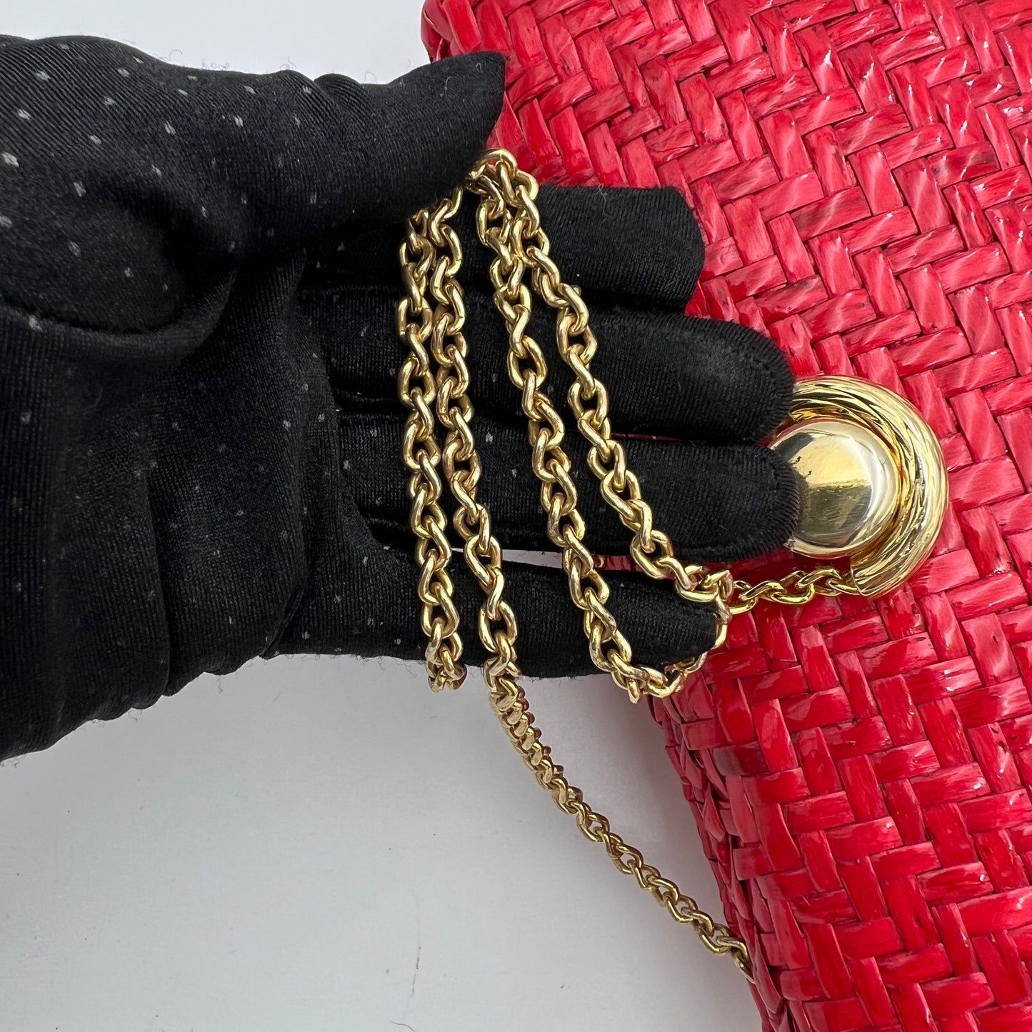 Lancel Paris Red Woven Chain Bag