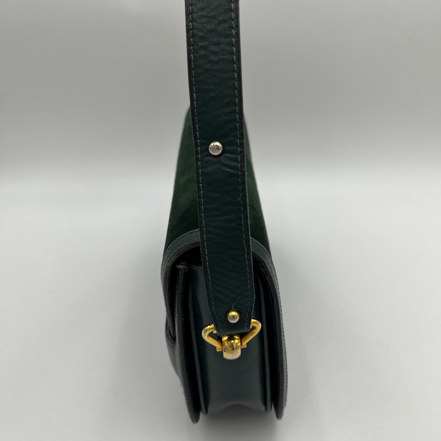 Gucci Vintage Green Suede and Leather Flap Box Shoulder Bag