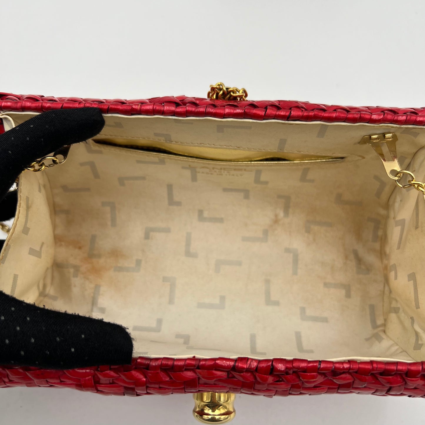 Lancel Paris Red Woven Chain Bag