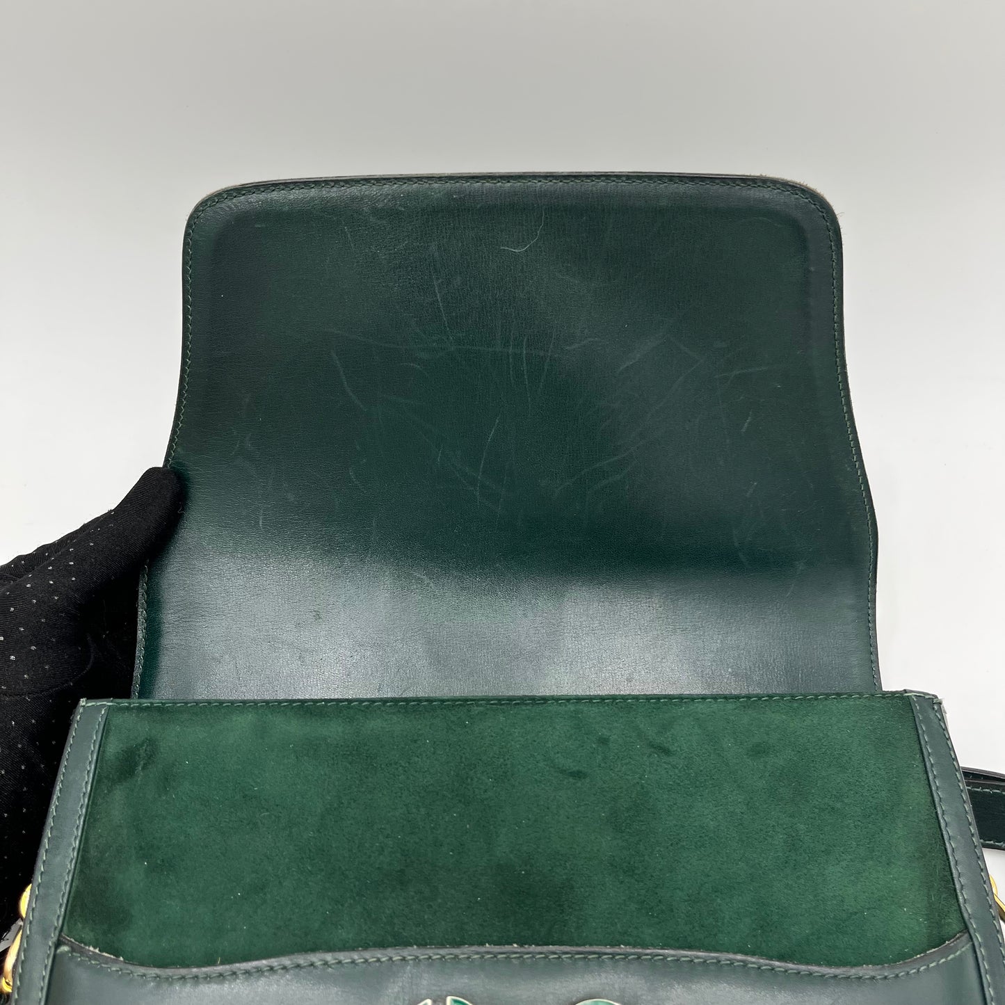 Gucci Vintage Green Suede and Leather Flap Box Shoulder Bag