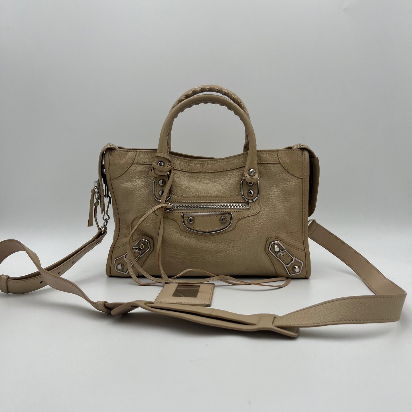 Balenciaga Beige Leather Metallic Edge Small City