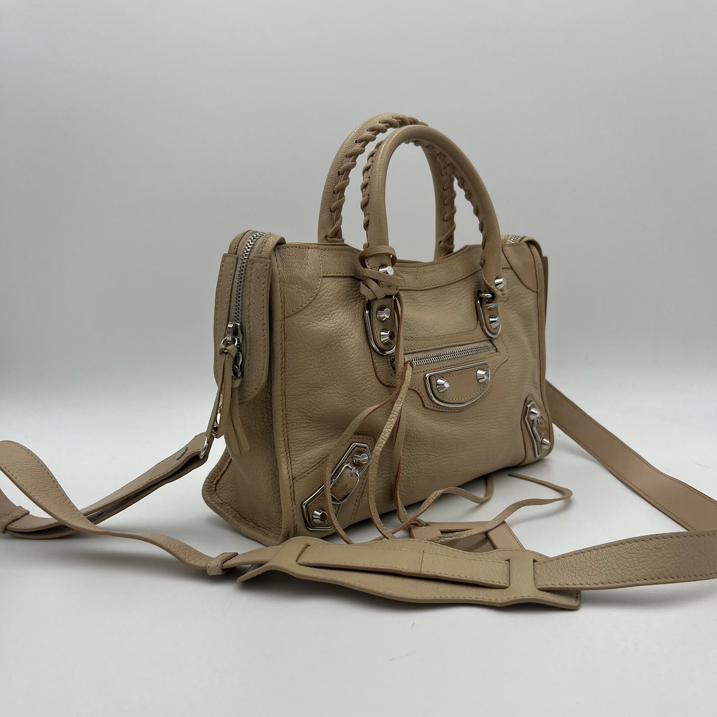 Balenciaga Beige Leather Metallic Edge Small City