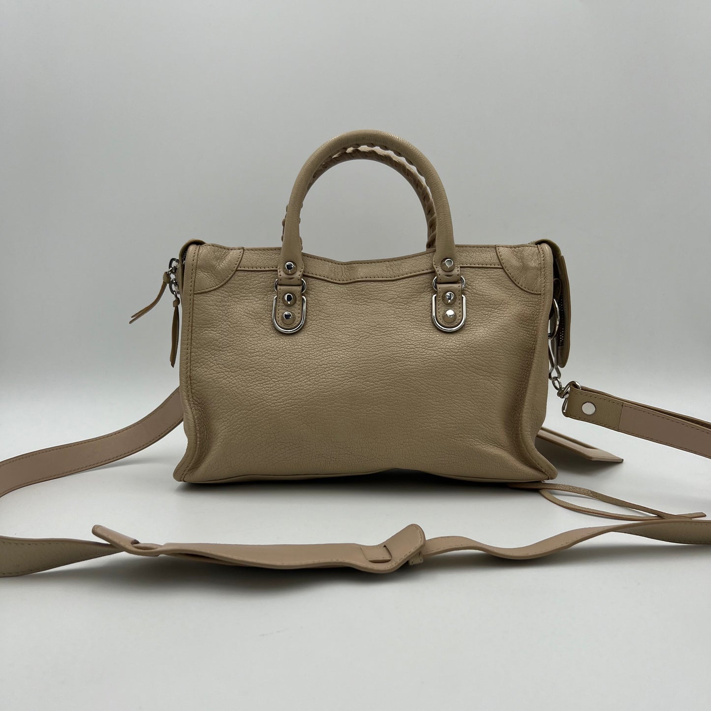 Balenciaga Beige Leather Metallic Edge Small City