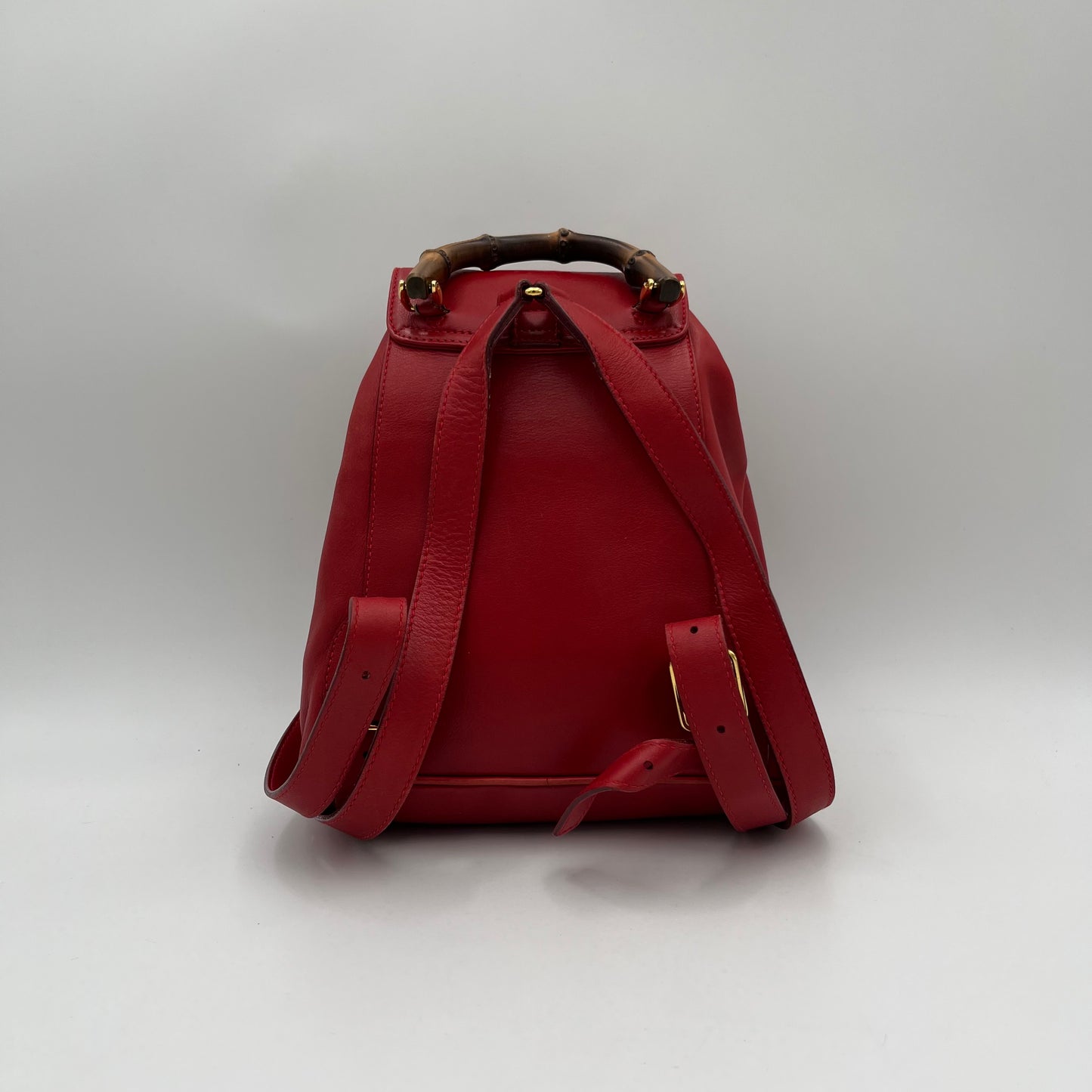 Gucci Red Leather Bamboo Top Handle Drawstring Mini Backpack