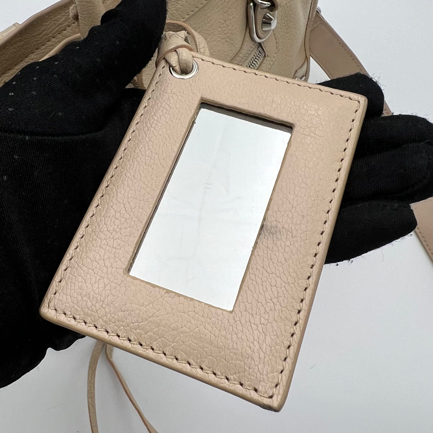 Balenciaga Beige Leather Metallic Edge Small City