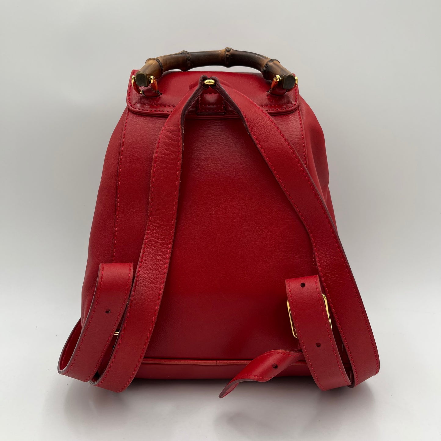 Gucci Red Leather Bamboo Top Handle Drawstring Mini Backpack