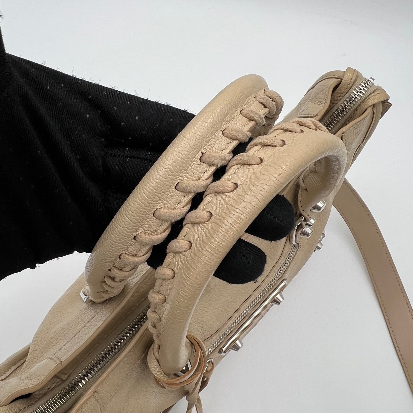 Balenciaga Beige Leather Metallic Edge Small City