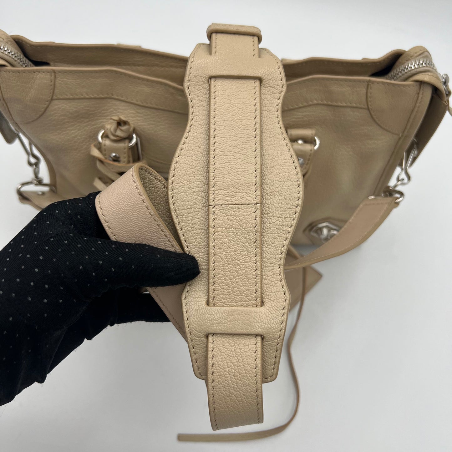 Balenciaga Beige Leather Metallic Edge Small City