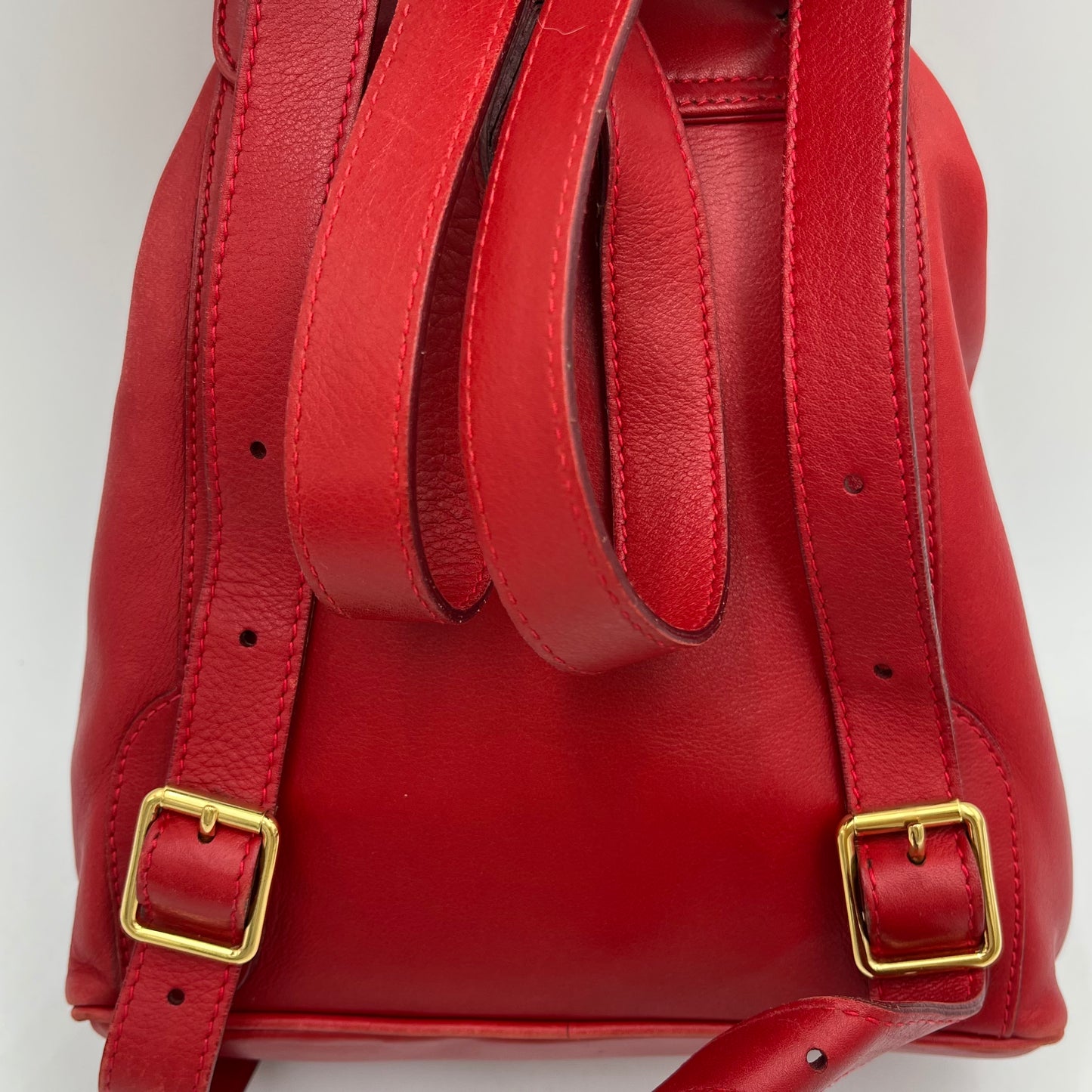 Gucci Red Leather Bamboo Top Handle Drawstring Mini Backpack
