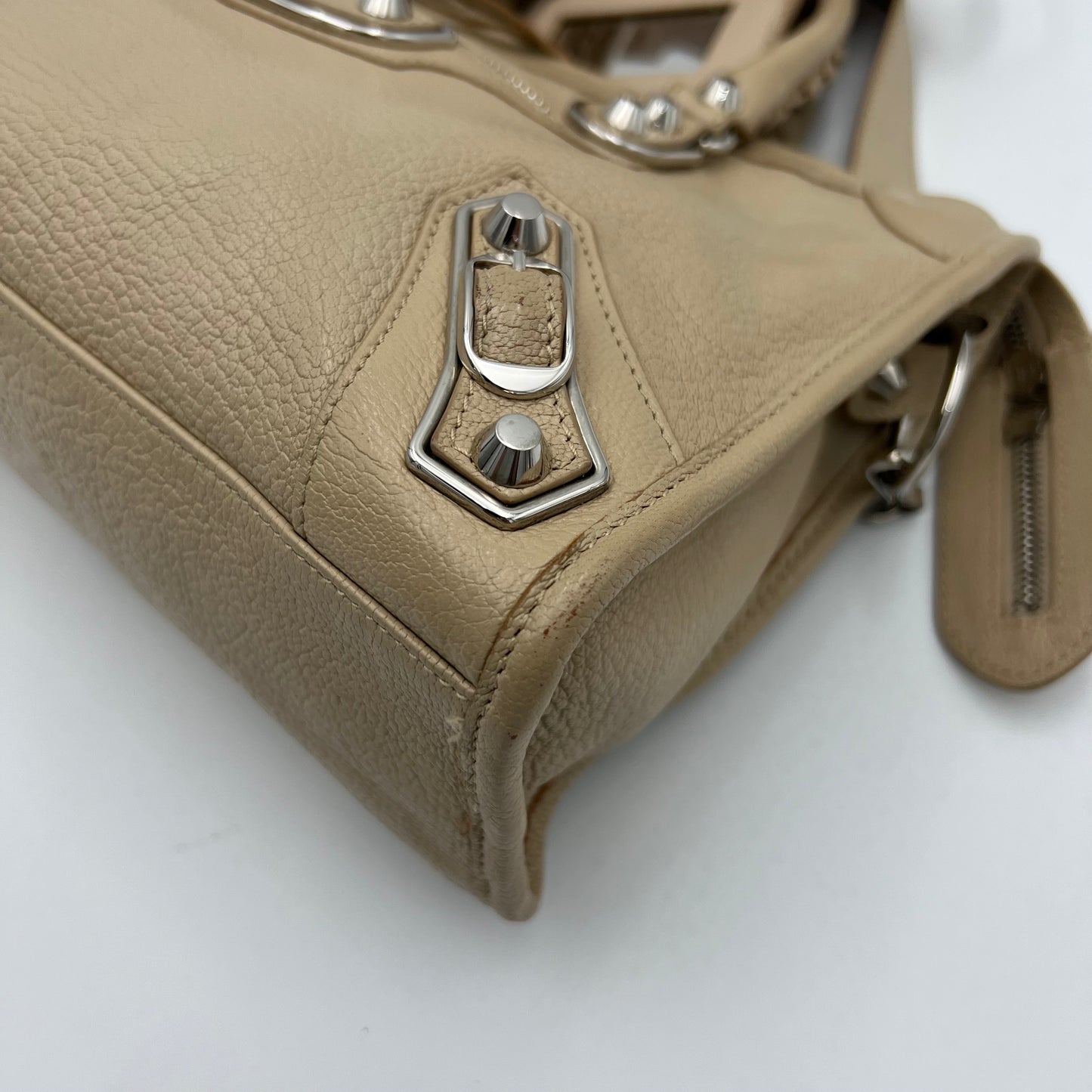 Balenciaga Beige Leather Metallic Edge Small City