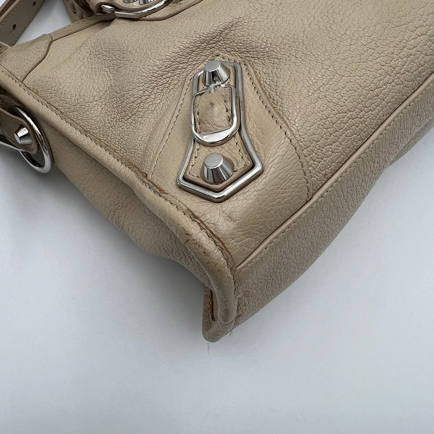 Balenciaga Beige Leather Metallic Edge Small City