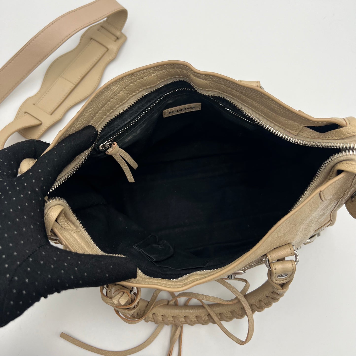 Balenciaga Beige Leather Metallic Edge Small City
