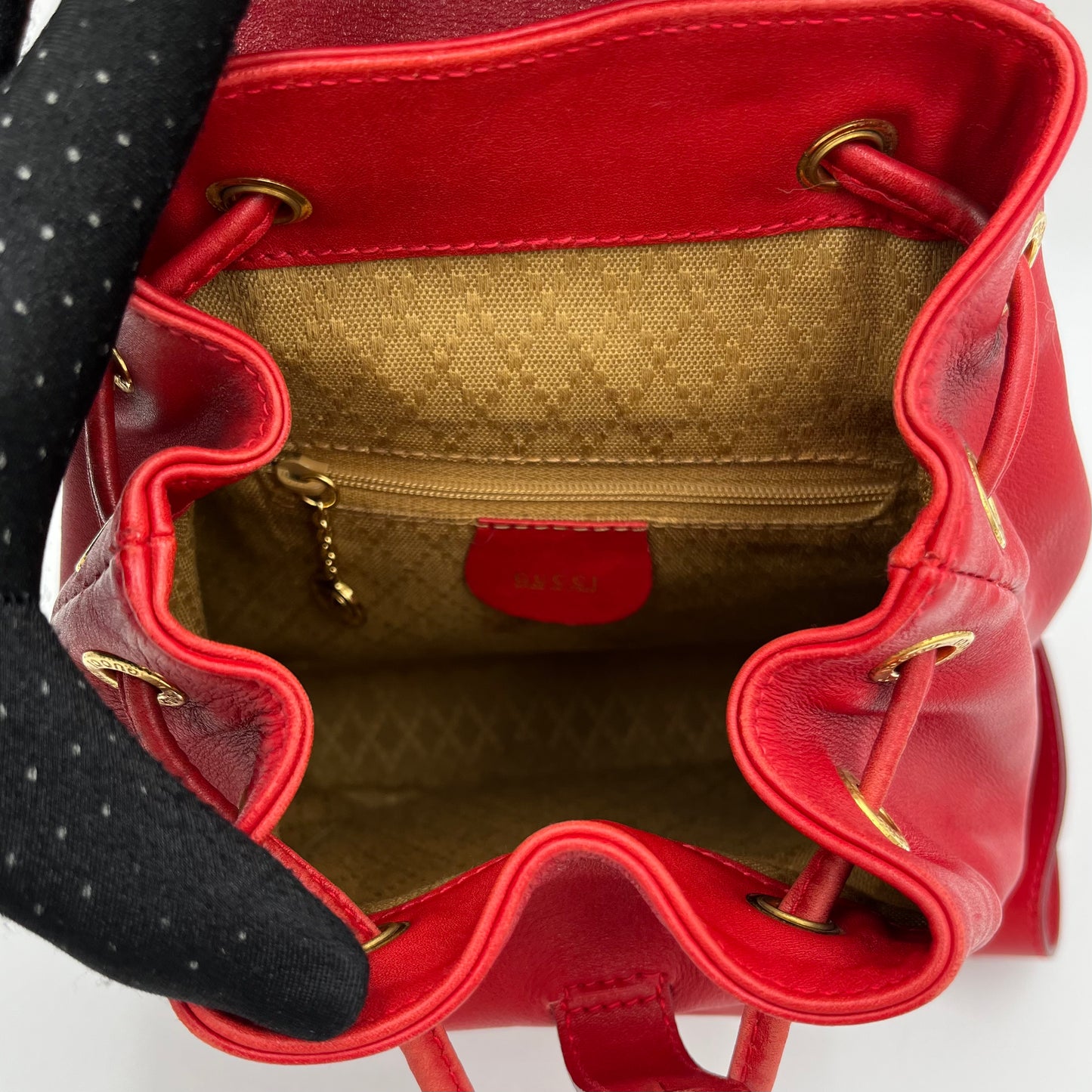 Gucci Red Leather Bamboo Top Handle Drawstring Mini Backpack