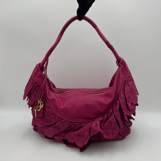Christian Dior Pink Leather Gypsy Ruffle Hobo Shoulder Bag