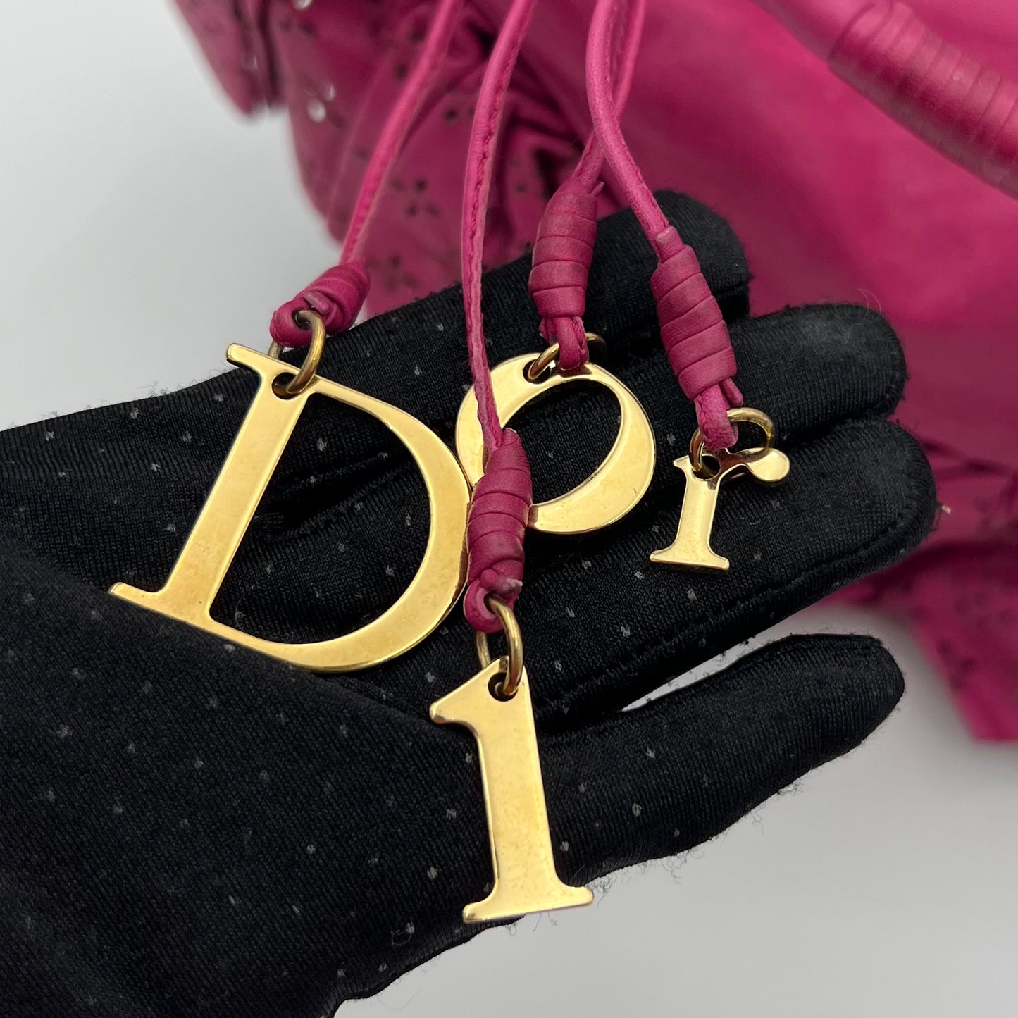Christian Dior Pink Leather Gypsy Ruffle Hobo Shoulder Bag